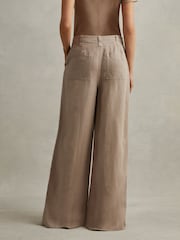 Reiss Mink Neutral Demi Linen Wide Leg Garment Dyed Trousers - Image 5 of 6