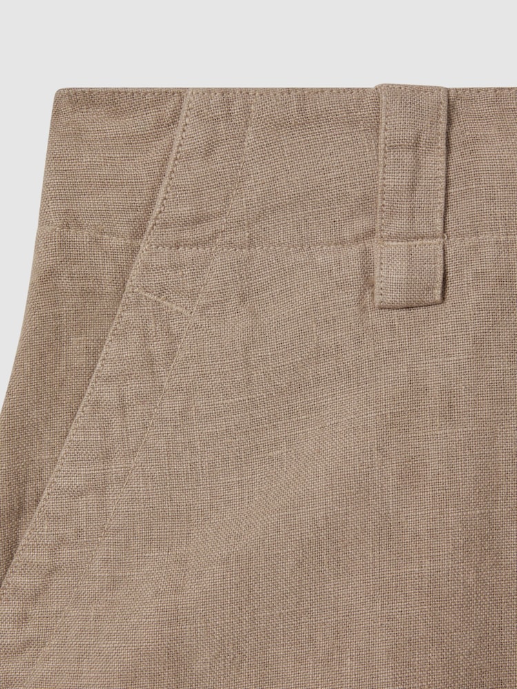 Reiss Mink Neutral Demi Linen Wide Leg Garment Dyed Trousers - Image 6 of 6