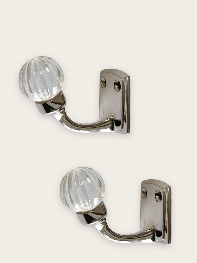 Laura Ashley Chrome Vivien Glass Hook Pair - Image 2 of 3 Laura Ashley Chrome Vivien Glass Hook Pair - Image 2 of 3