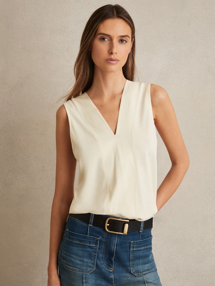 Reiss Ivory Mira V-Neck Shell Top - Image 1 of 6