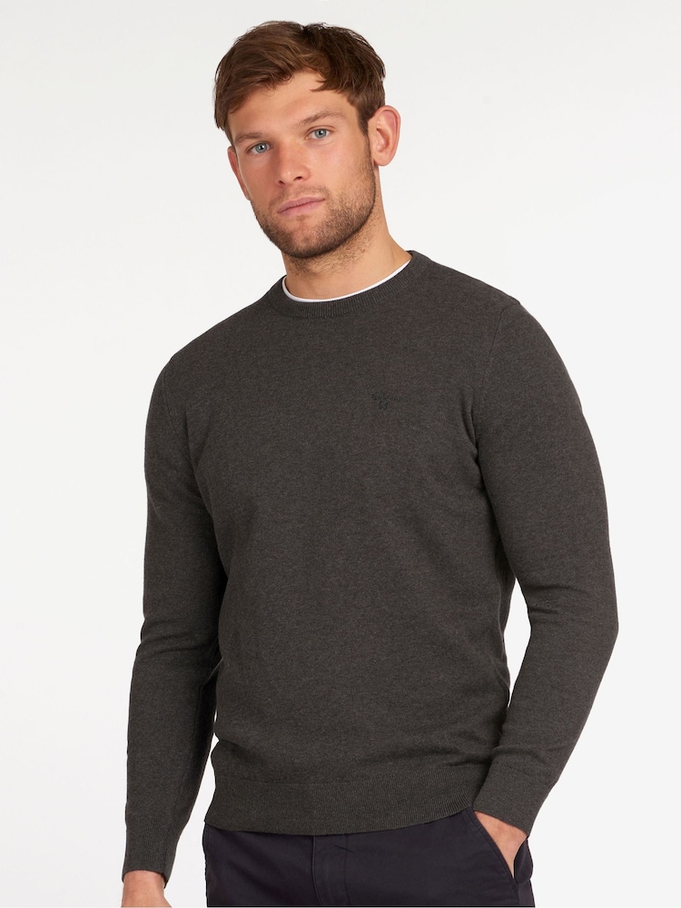Barbour® Charcoal Mens 100% Cotton Pima Crew Neck Cotton Jumper - Image 1 of 6