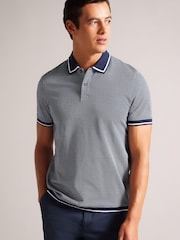 Blau - Ted Baker Affric Polo-Shirt in Regular mit strukturiertem Geodesign - Bild 1 von 4