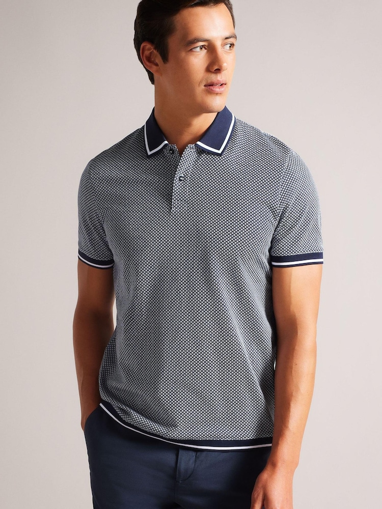 Blau - Ted Baker Affric Polo-Shirt in Regular mit strukturiertem Geodesign - Bild 1 von 4