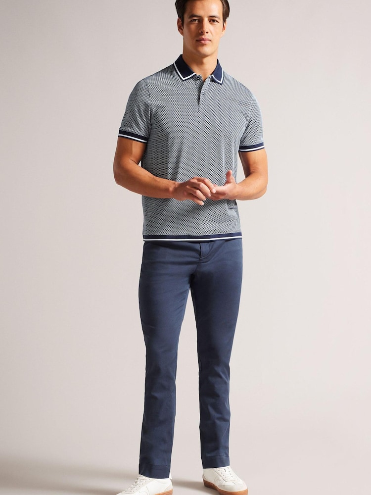 Niebieski - Ted Baker Affric Regular Geo Textured Polo Shirt - Image 3 of 4
