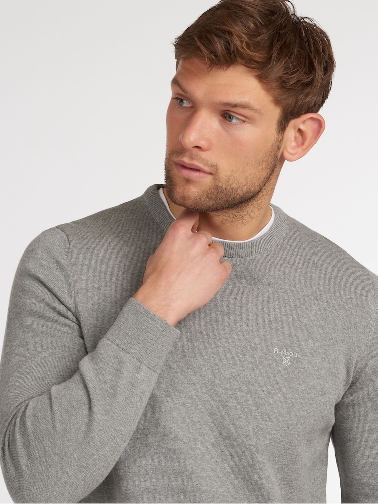 Grijs - Barbour® Mens 100% Cotton Pima Crew Neck Jumper - Image 4 of 7
