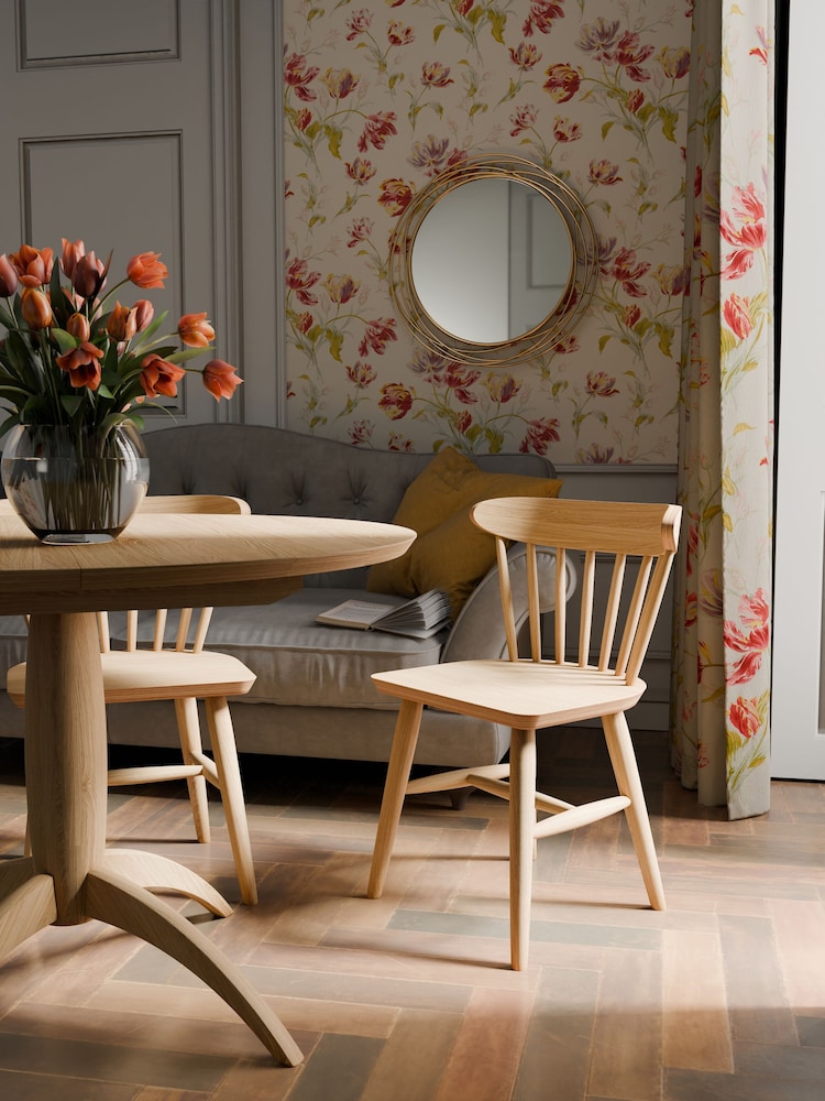 Laura Ashley Set of 2 Natural Brecon Oak Dining Chairs - Image 1 of 4
