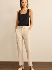 Ecru Cream Smart Utility Cargo Belted Taper Trousers - Image 1 of 4