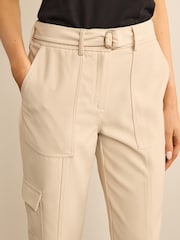 Ecru Cream Smart Utility Cargo Belted Taper Trousers - Image 3 of 4