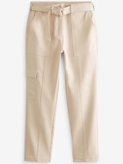Ecru Cream Smart Utility Cargo Belted Taper Trousers - Image 4 of 4