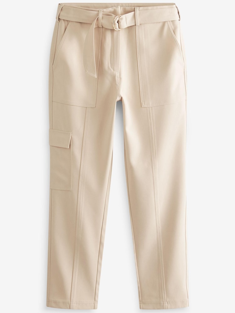 Ecru Cream Smart Utility Cargo Belted Taper Trousers - Image 4 of 4