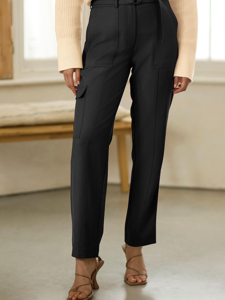 Black Smart Utility Cargo Belted Taper Trousers - Image 2 of 5