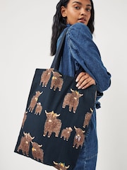 Granatowy z motywem Hamish The Highland Cow - 100% Cotton Reusable Bag For Life - Image 1 of 8