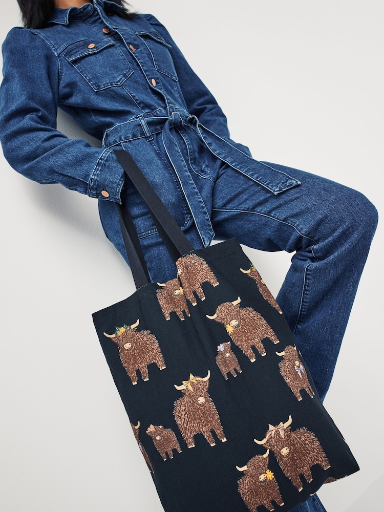 Granatowy z motywem Hamish The Highland Cow - 100% Cotton Reusable Bag For Life - Image 2 of 8