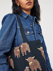 Granatowy z motywem Hamish The Highland Cow - 100% Cotton Reusable Bag For Life - Image 3 of 8
