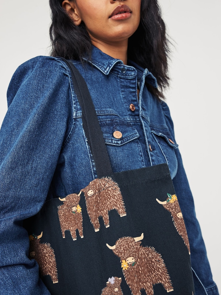 Granatowy z motywem Hamish The Highland Cow - 100% Cotton Reusable Bag For Life - Image 3 of 8