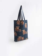 Granatowy z motywem Hamish The Highland Cow - 100% Cotton Reusable Bag For Life - Image 4 of 8