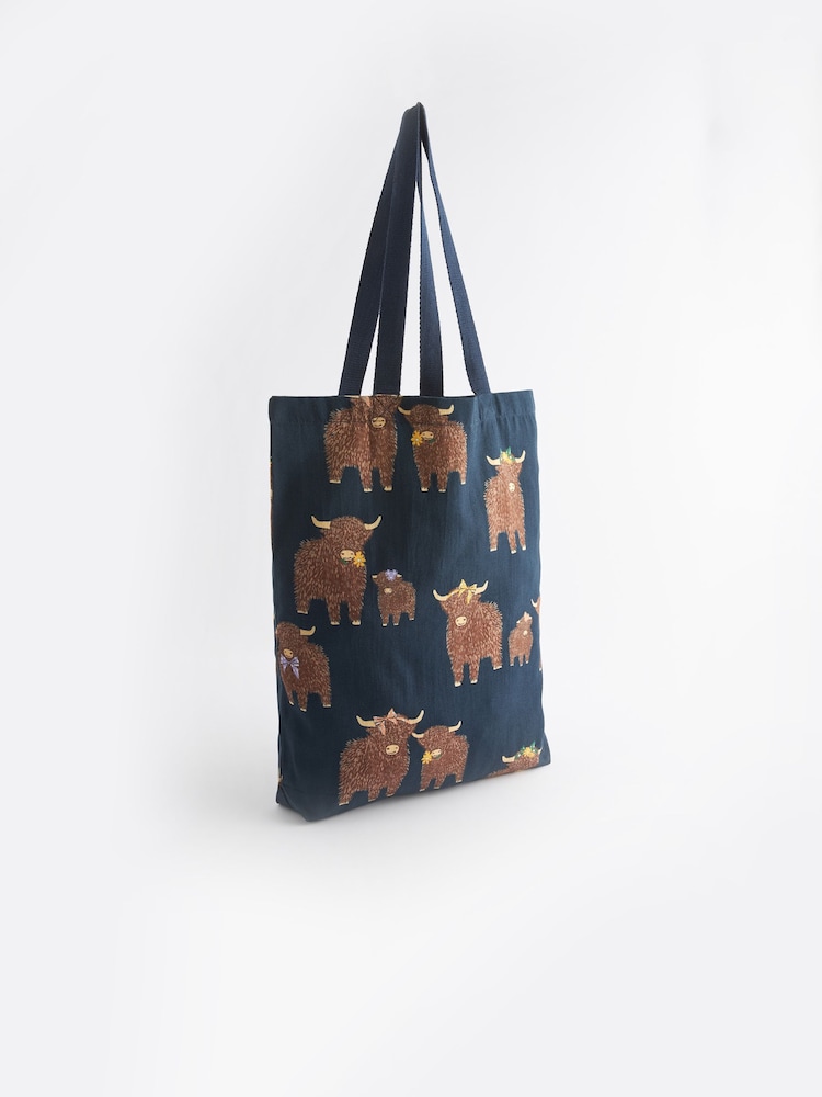 Granatowy z motywem Hamish The Highland Cow - 100% Cotton Reusable Bag For Life - Image 4 of 8