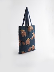 Granatowy z motywem Hamish The Highland Cow - 100% Cotton Reusable Bag For Life - Image 5 of 8