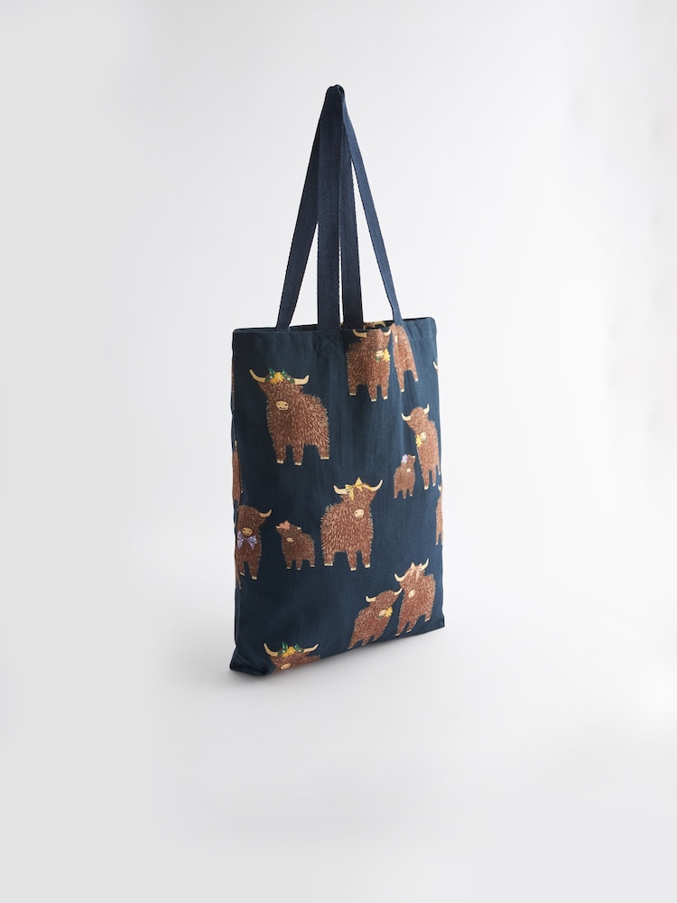 Granatowy z motywem Hamish The Highland Cow - 100% Cotton Reusable Bag For Life - Image 5 of 8
