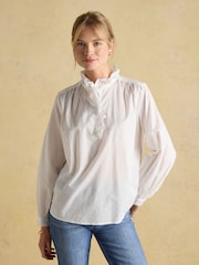 Белый - Хлопковая блузка с оборками Joules Melanie - Изображение 1 из 8