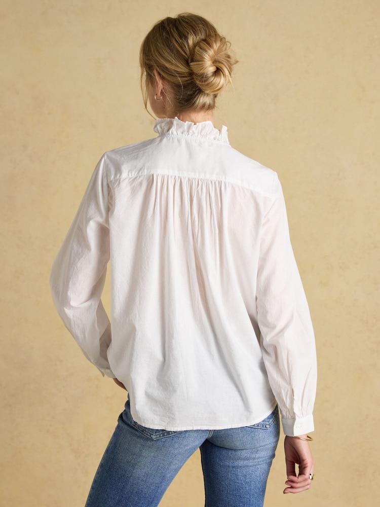 Белый - Хлопковая блузка с оборками Joules Melanie - Изображение 2 из 8