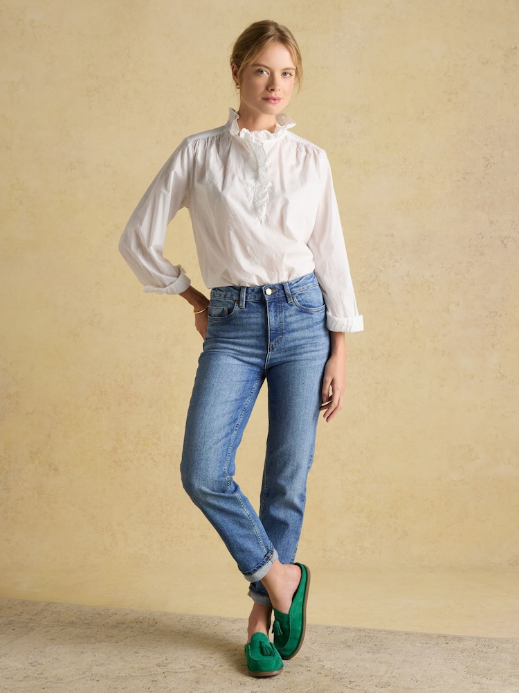 Joules Melanie White Cotton Ruffle Blouse - Image 5 of 8