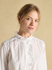 Белый - Хлопковая блузка с оборками Joules Melanie - Изображение 6 из 8