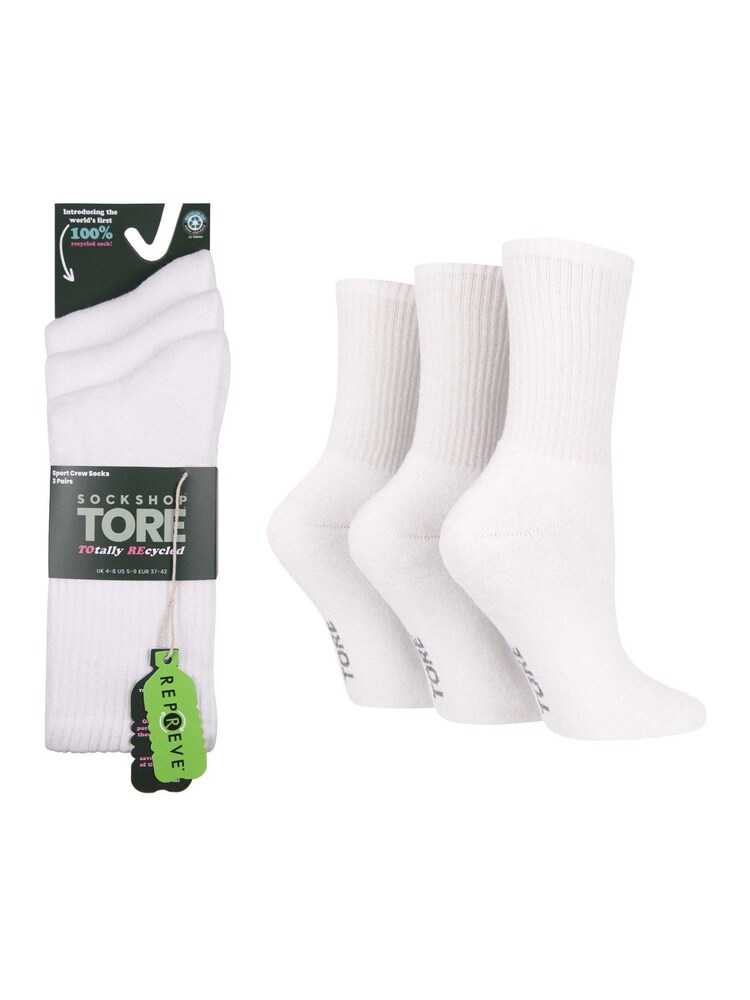 TORE White 100% Recycled Cotton Sports Socks 3 Pack - Image 1 of 5