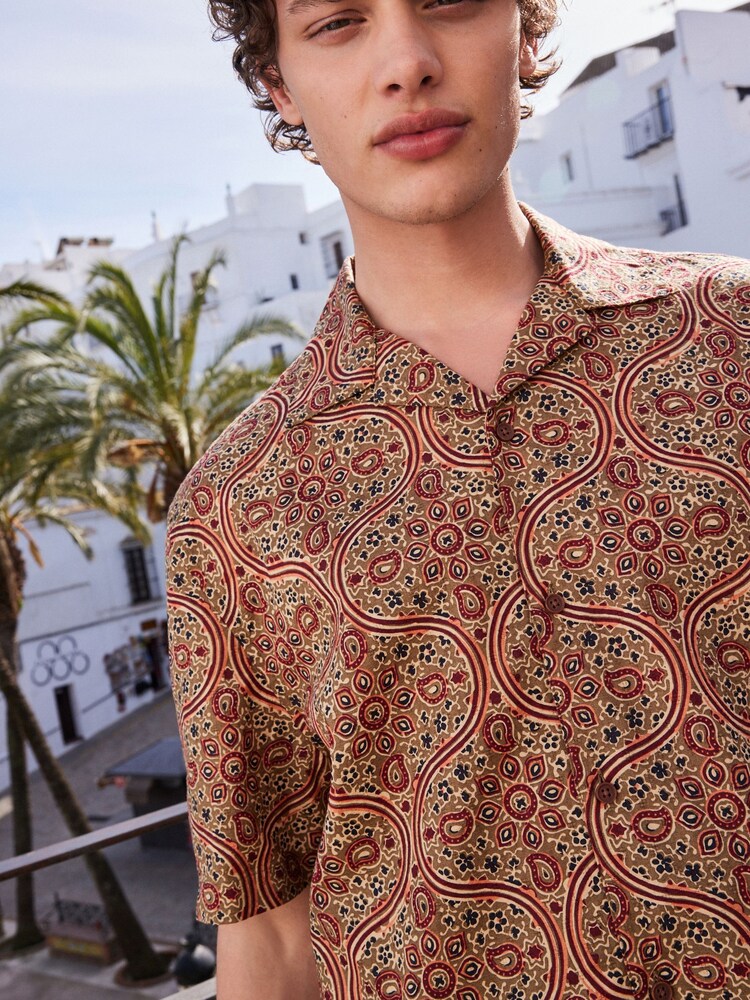 Multi Printed Short Sleeve Shirt With Cuban Collar - Image 1 of 1 Multi Printed Short Sleeve Shirt With Cuban Collar - Image 1 of 1