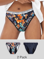 Bleu marine imprimé floral/bleu marine uni - Lot de 2 culottes menstruelles à fort débit - Image 1 de 7