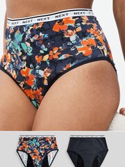 Navy Floral Print/Plain Navy Full Brief Heavy Flow Period Knickers 2 Pack - Image 1 of 7