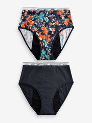 Navy Floral Print/Plain Navy Full Brief Heavy Flow Period Knickers 2 Pack - Image 5 of 7