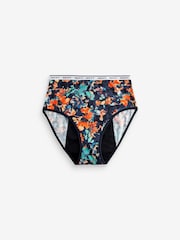 Navy Floral Print/Plain Navy Full Brief Heavy Flow Period Knickers 2 Pack - Image 7 of 7