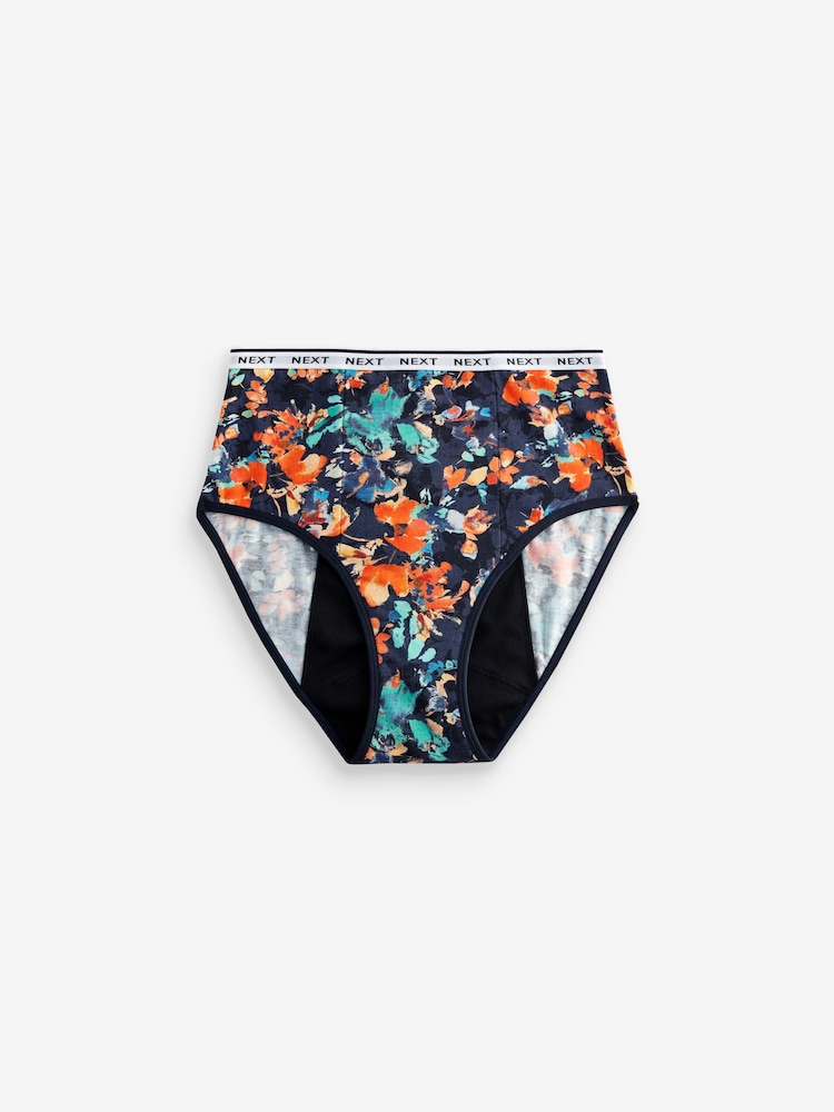 Navy Floral Print/Plain Navy Full Brief Heavy Flow Period Knickers 2 Pack - Image 7 of 7