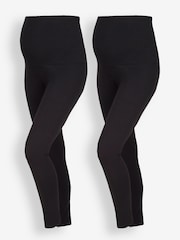 JoJo Maman Bébé Black Cotton Rich Maternity Leggings 2-Pack - Image 1 of 3