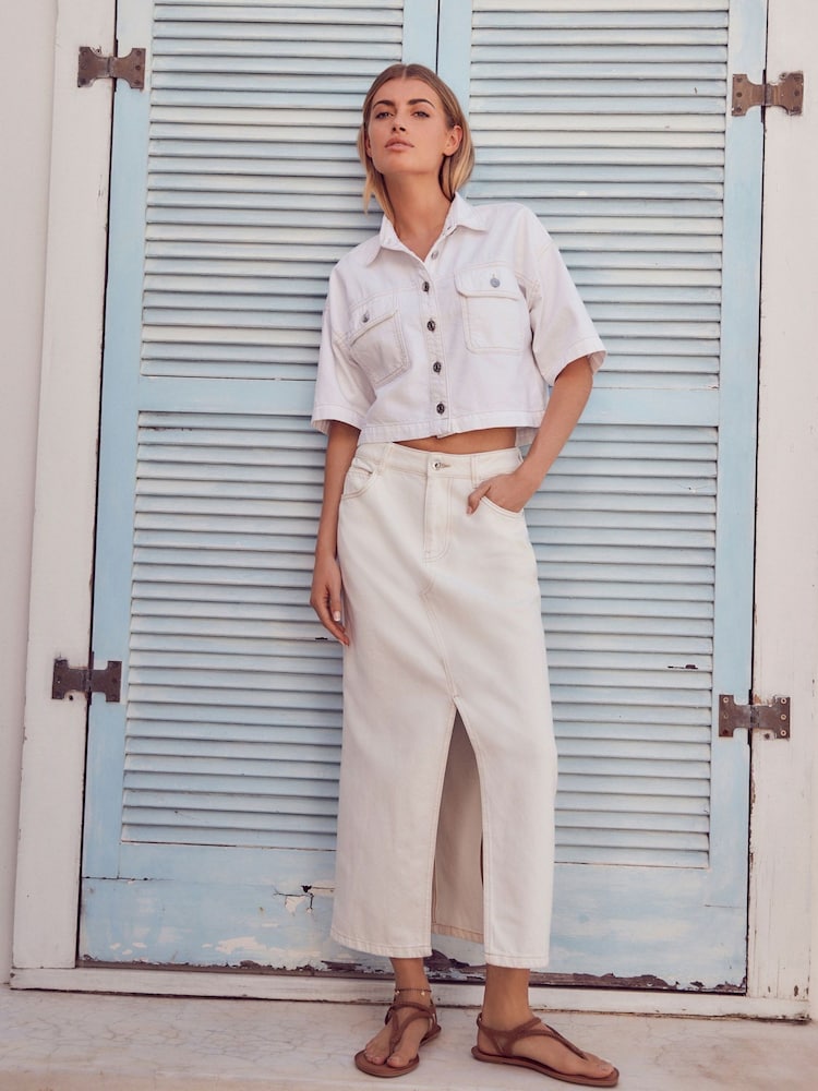 White Denim Maxi Skirt - Image 1 of 6