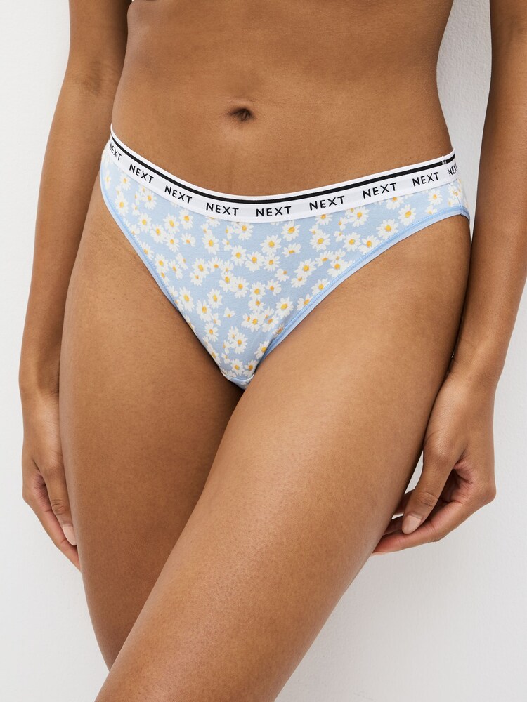 Blue Daisy Print/Spot/Green/Orange High Leg Cotton Rich Logo Knickers 4 Pack - Image 1 of 8