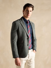 Joules Dark Green Herringbone Texture Slim Fit Blazer - Image 1 of 9