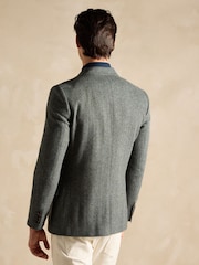 Joules Dark Green Herringbone Texture Slim Fit Blazer - Image 2 of 9