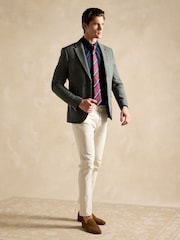 Joules Dark Green Herringbone Texture Slim Fit Blazer - Image 5 of 9