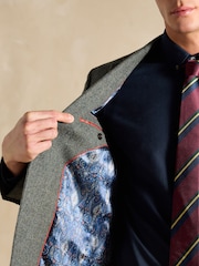 Joules Dark Green Herringbone Texture Slim Fit Blazer - Image 6 of 9