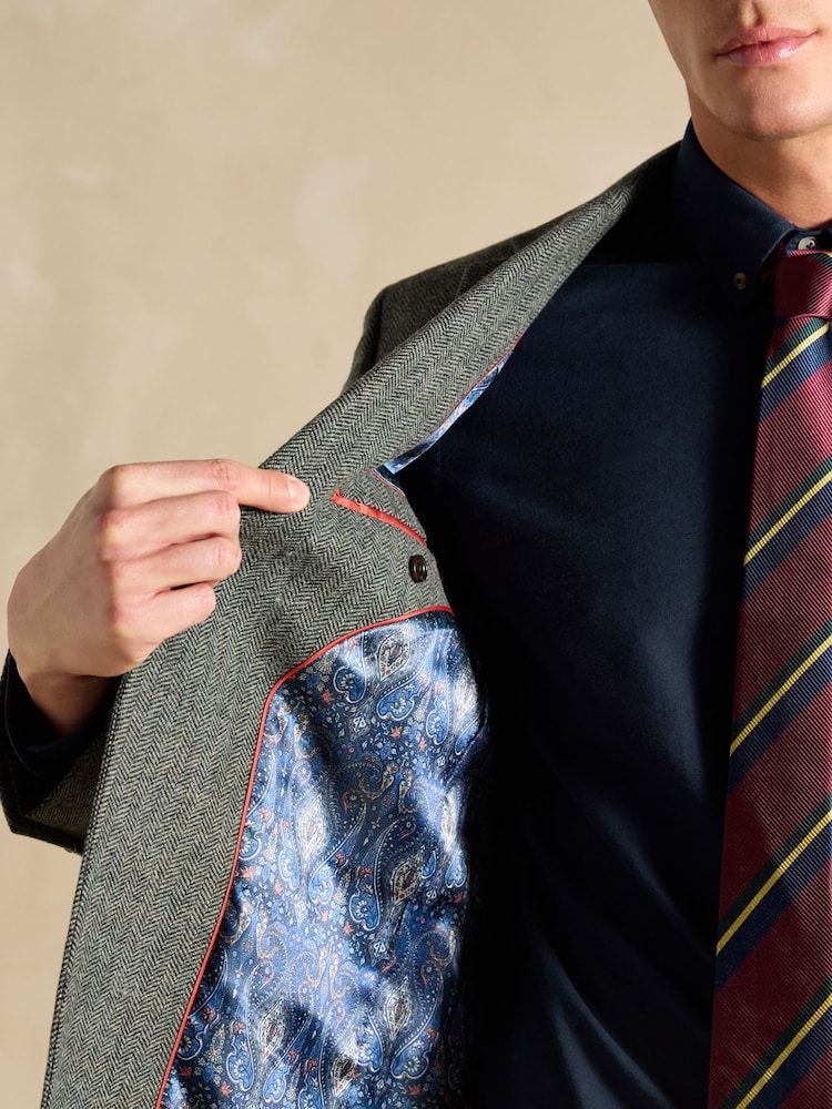 Buy Joules Dark Green Herringbone Texture Slim Fit Blazer from the