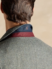 Joules Dark Green Herringbone Texture Slim Fit Blazer - Image 9 of 9