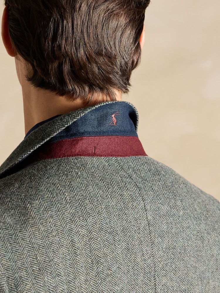Joules Dark Green Herringbone Texture Slim Fit Blazer - Image 9 of 9