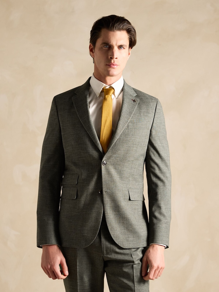 Joules Green Slim Textured Suit Jacket - Image 1 of 8