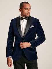 Joules Navy Slim Fit Velvet Blazer - Image 1 of 6