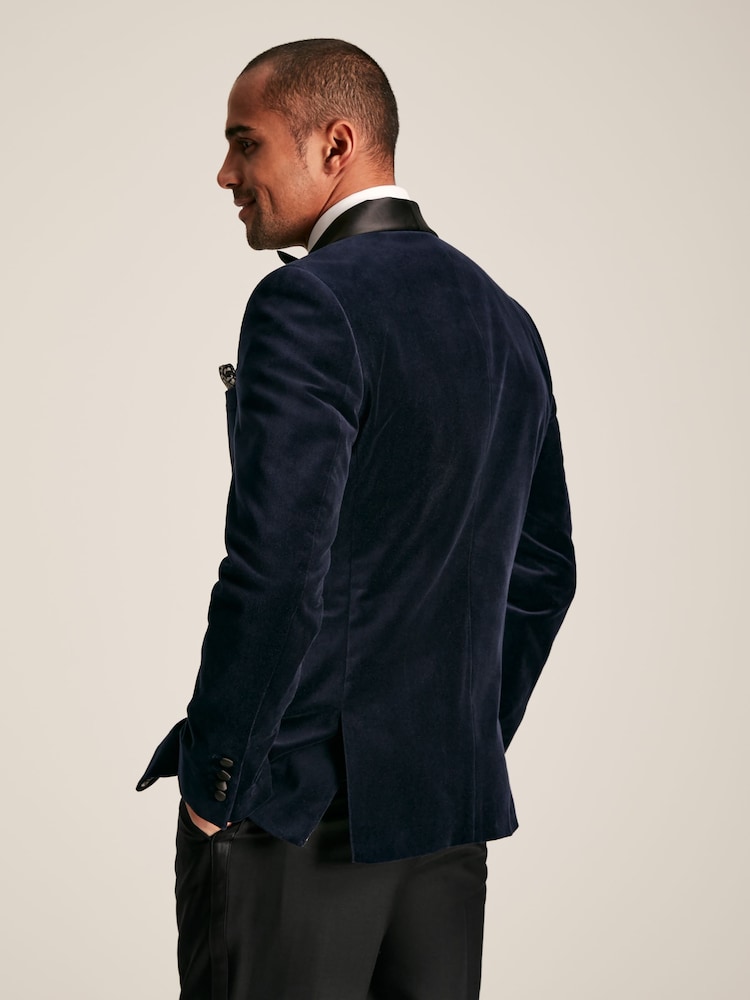 Joules Navy Slim Fit Velvet Blazer - Image 2 of 6