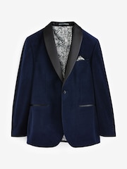 Joules Navy Slim Fit Velvet Blazer - Image 5 of 6