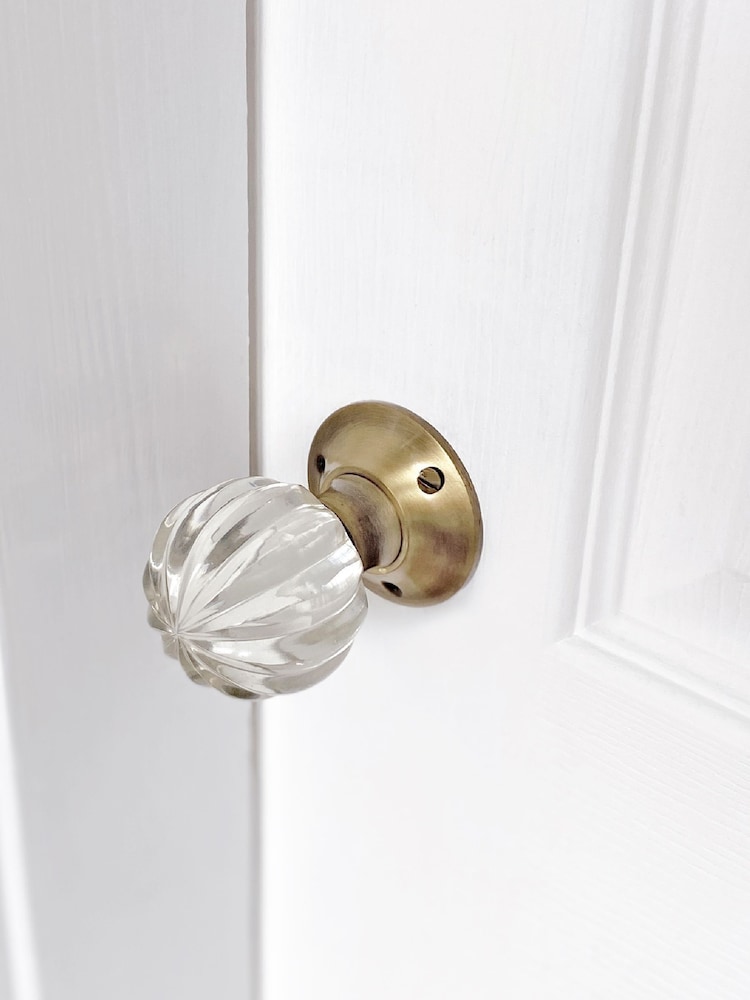 Laura Ashley Antique Brass Vivien Glass Mortice Knob Pair - Image 1 of 4
