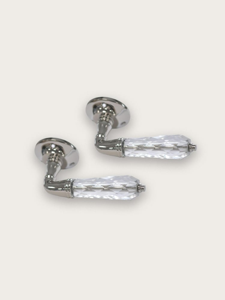 Laura Ashley Chrome Frances Glass Mortice Lever Handles Pair - Image 1 of 2